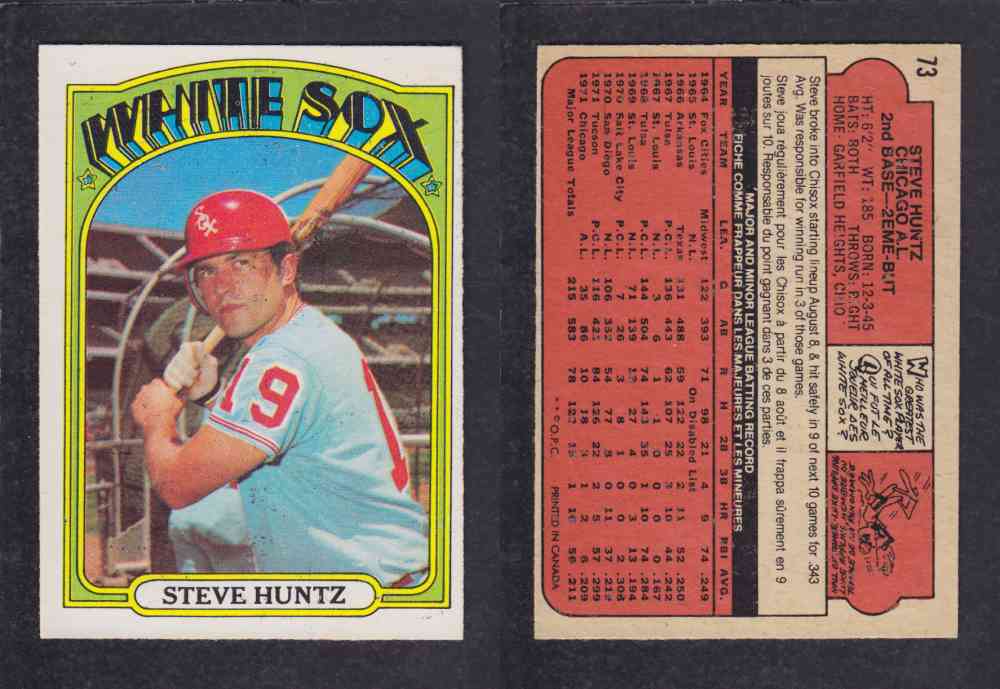 1972 O-PEE-CHEE BASEBALL CARD #73 S. HUNTZ photo