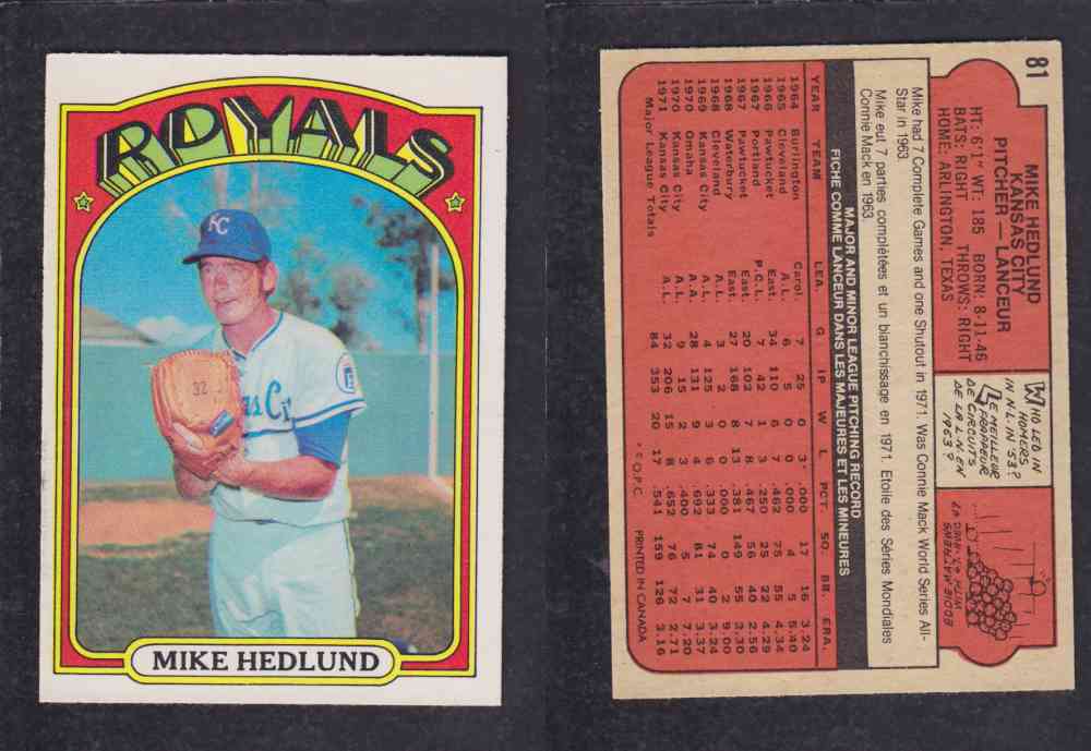 1972 O-PEE-CHEE BASEBALL CARD #81 M. HEDLUND photo