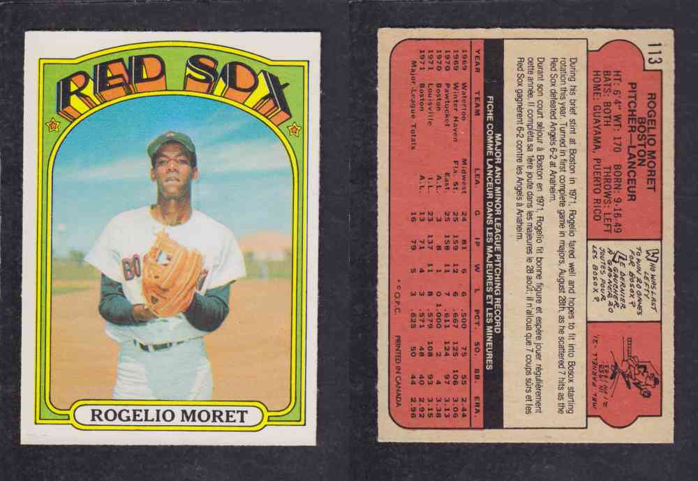 1972 O-PEE-CHEE BASEBALL CARD #113 R. MORET photo