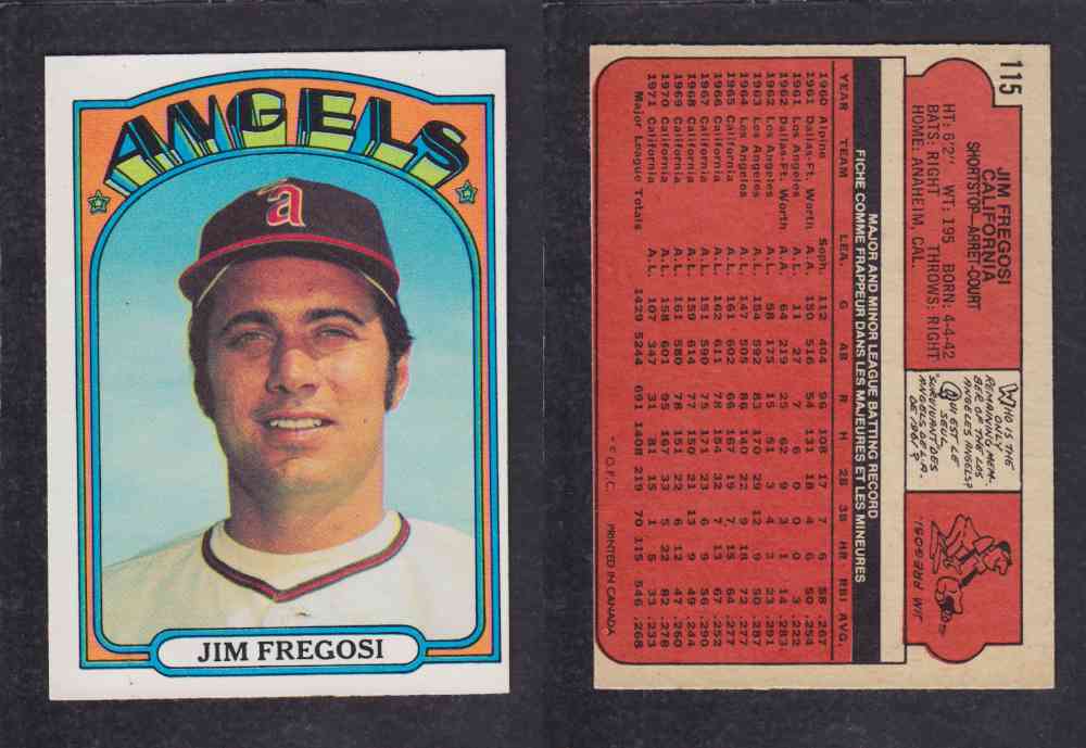 1972 O-PEE-CHEE BASEBALL CARD #115 J. FREGOSI photo