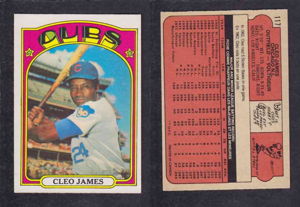 1972 O-PEE-CHEE BASEBALL CARD #117 C. JAMES photo