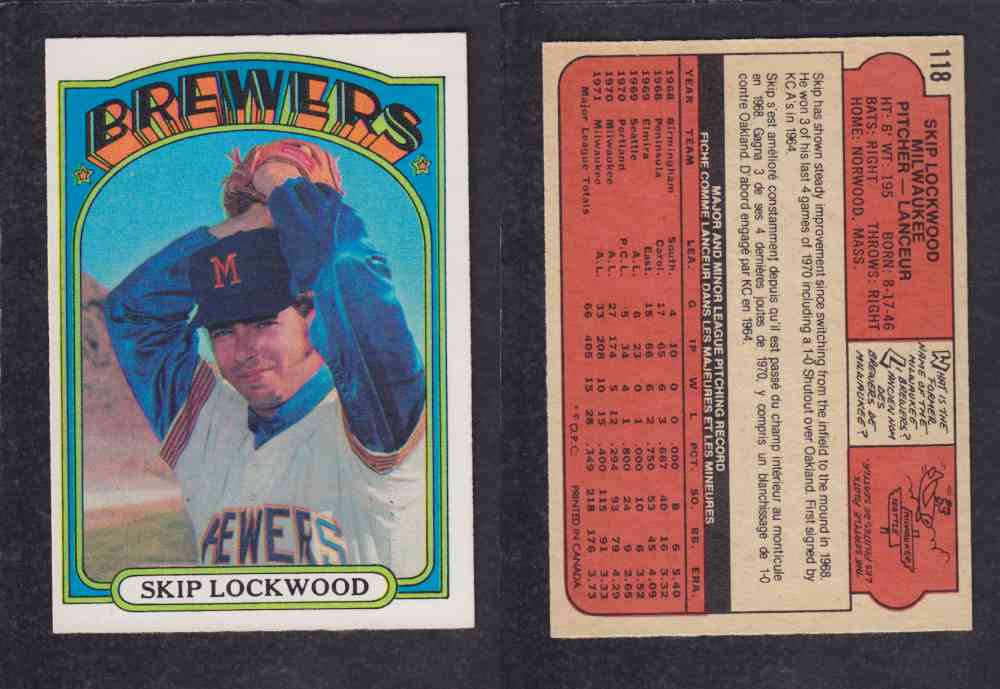 1972 O-PEE-CHEE BASEBALL CARD #118 S. LOCKWOOD photo