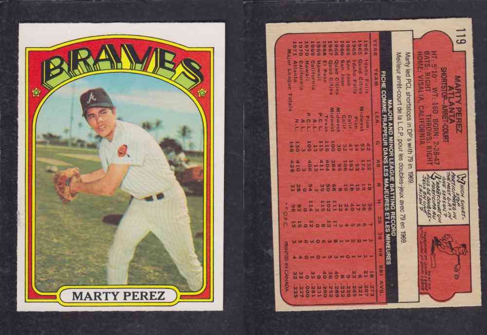 1972 O-PEE-CHEE BASEBALL CARD #119 M. PEREZ photo