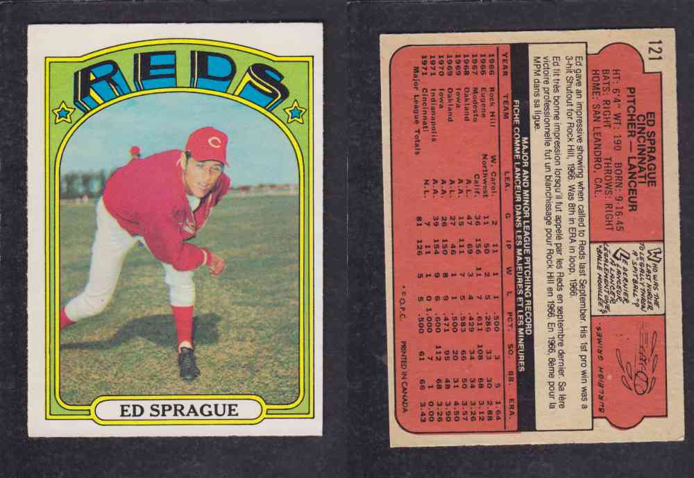 1972 O-PEE-CHEE BASEBALL CARD #121 E. SPRAGUE photo