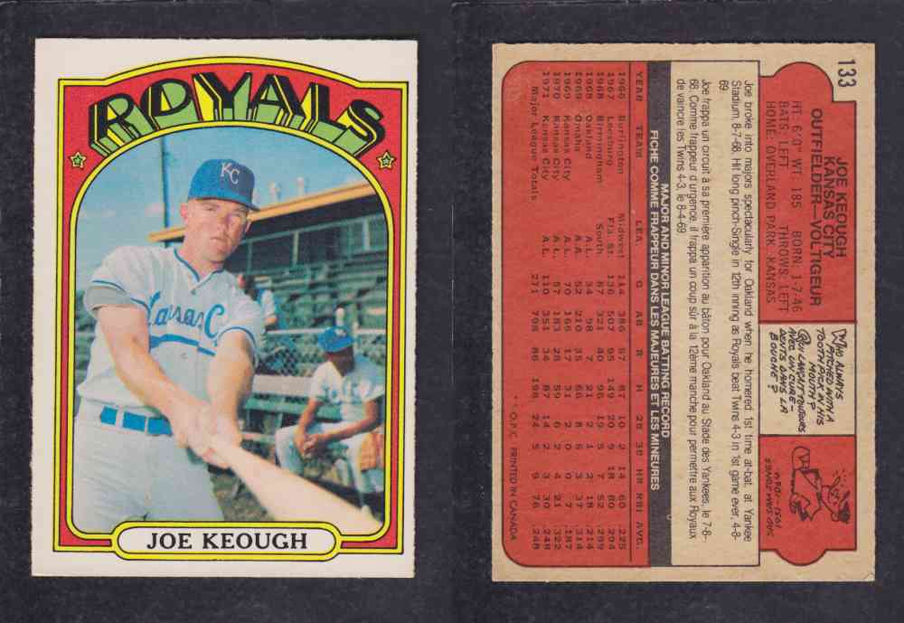 1972 O-PEE-CHEE BASEBALL CARD #133 J. KEOUGH photo