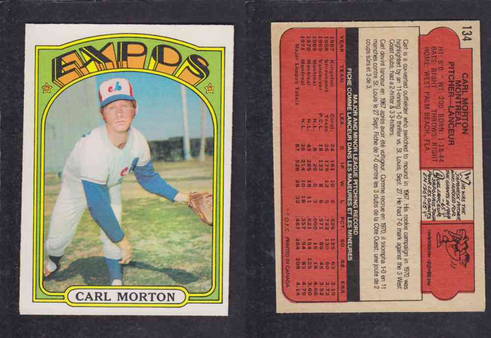 1972 O-PEE-CHEE BASEBALL CARD #134 C. MORTON photo