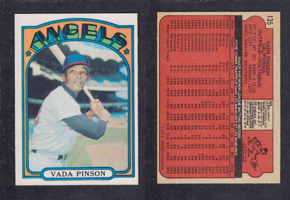 1972 O-PEE-CHEE BASEBALL CARD #135 V. PINSON photo