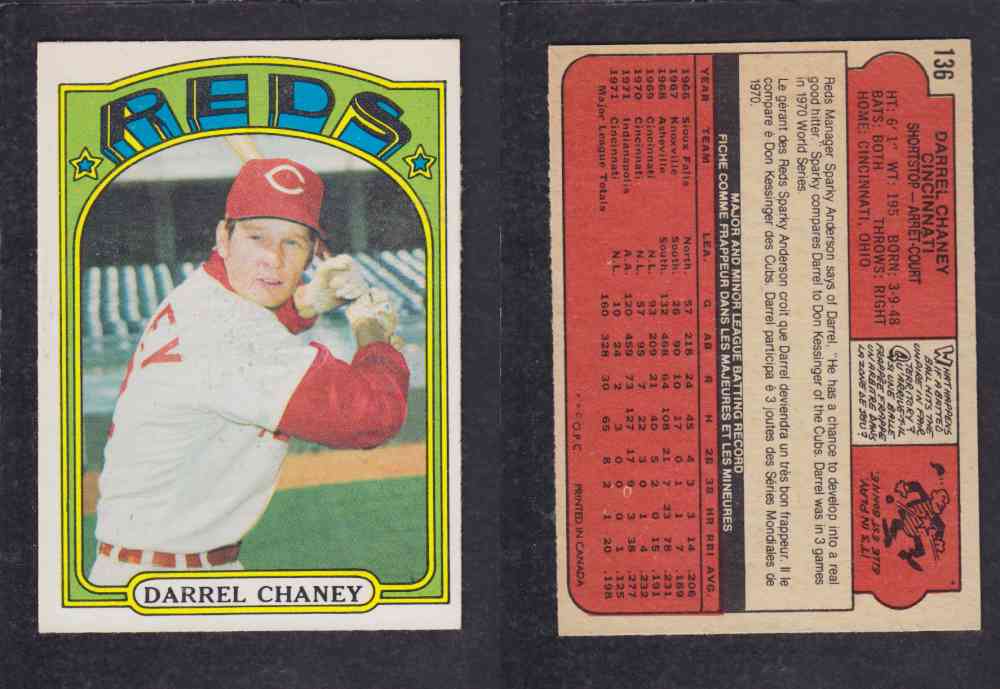 1972 O-PEE-CHEE BASEBALL CARD #136 D, CHANEY photo