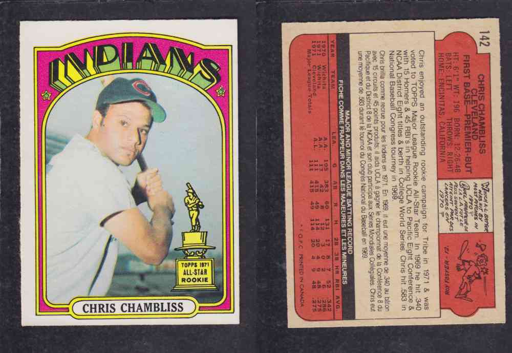 1972 O-PEE-CHEE BASEBALL CARD #142 C. CHAMBLISS photo