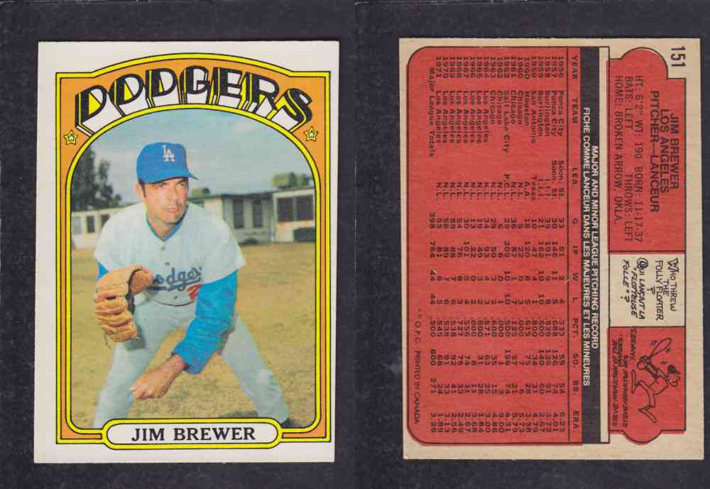 1972 O-PEE-CHEE BASEBALL CARD #151 J. BREWER photo