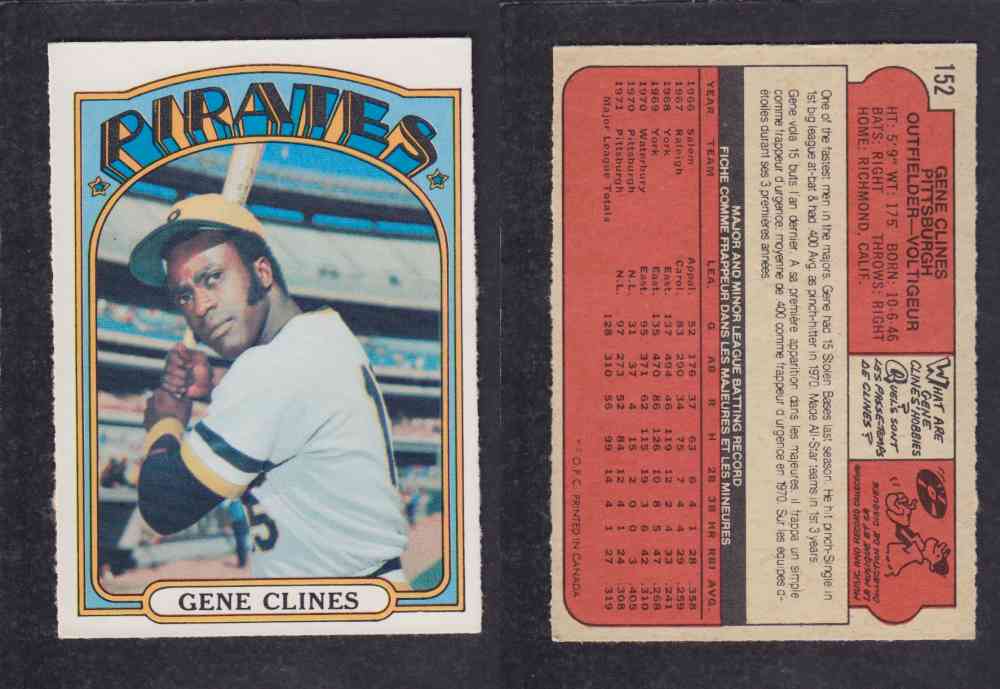 1972 O-PEE-CHEE BASEBALL CARD #152 G. CLINES photo