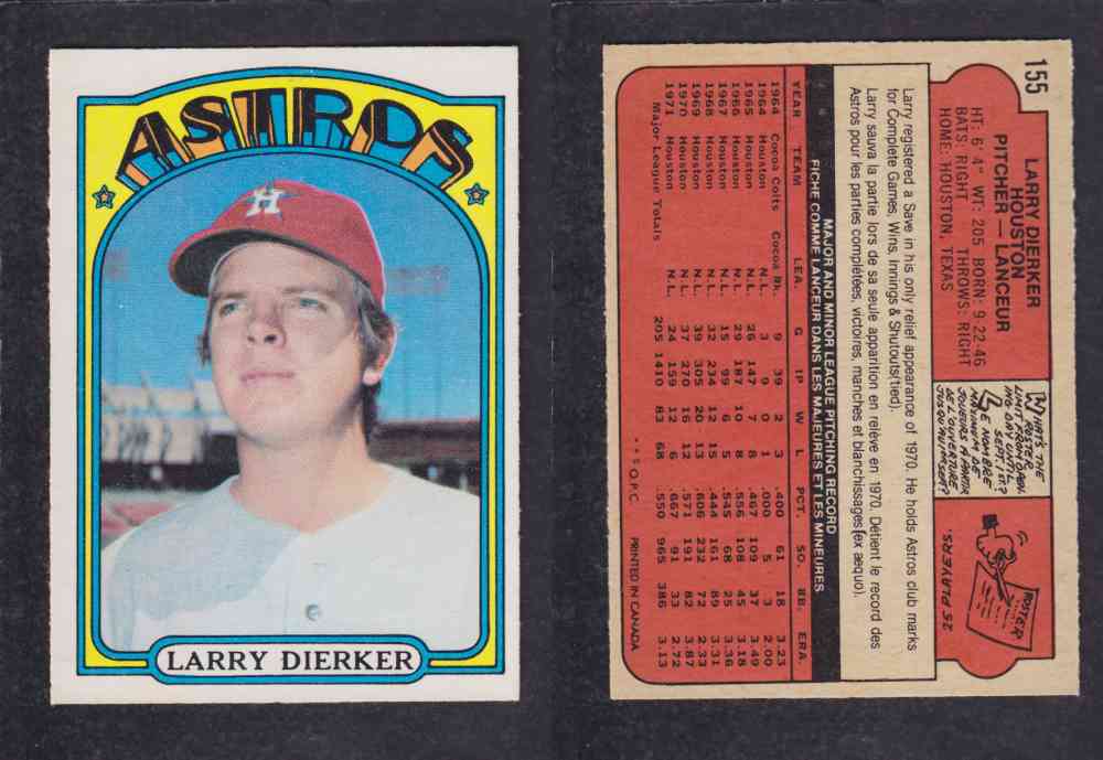 1972 O-PEE-CHEE BASEBALL CARD #155 L. DIERKER photo