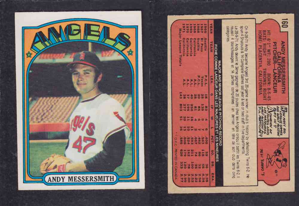 1972 O-PEE-CHEE BASEBALL CARD #160 A. MESSERSMITH photo