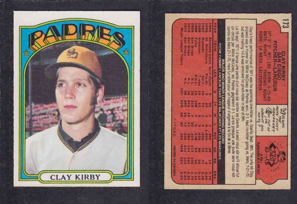 1972 O-PEE-CHEE BASEBALL CARD #173 C. KIRBY photo