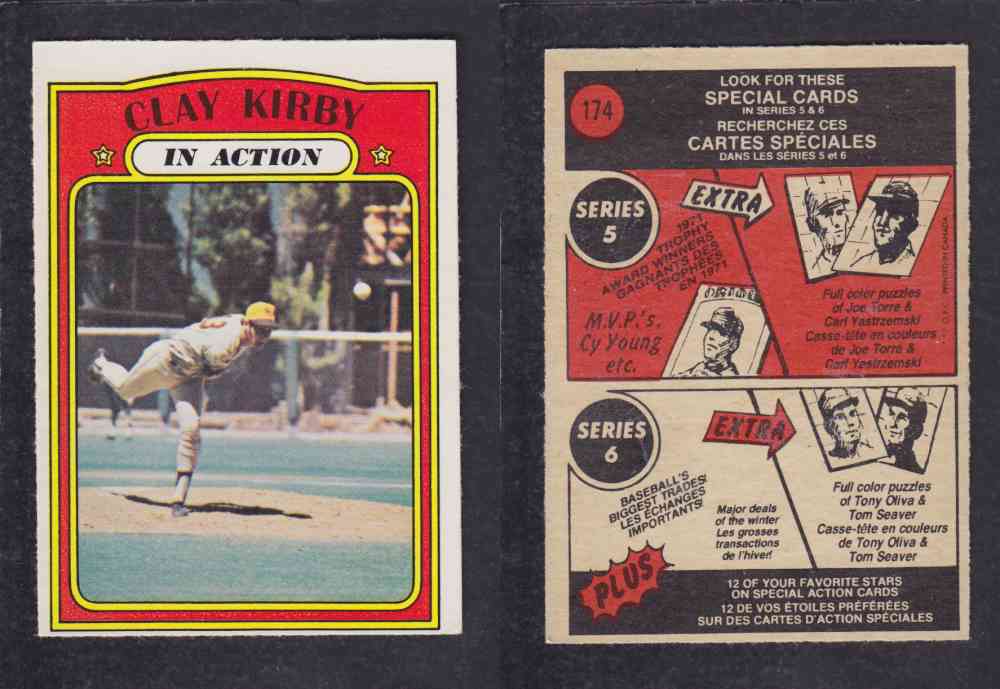 1972 O-PEE-CHEE BASEBALL CARD #174 C. KIRBY photo