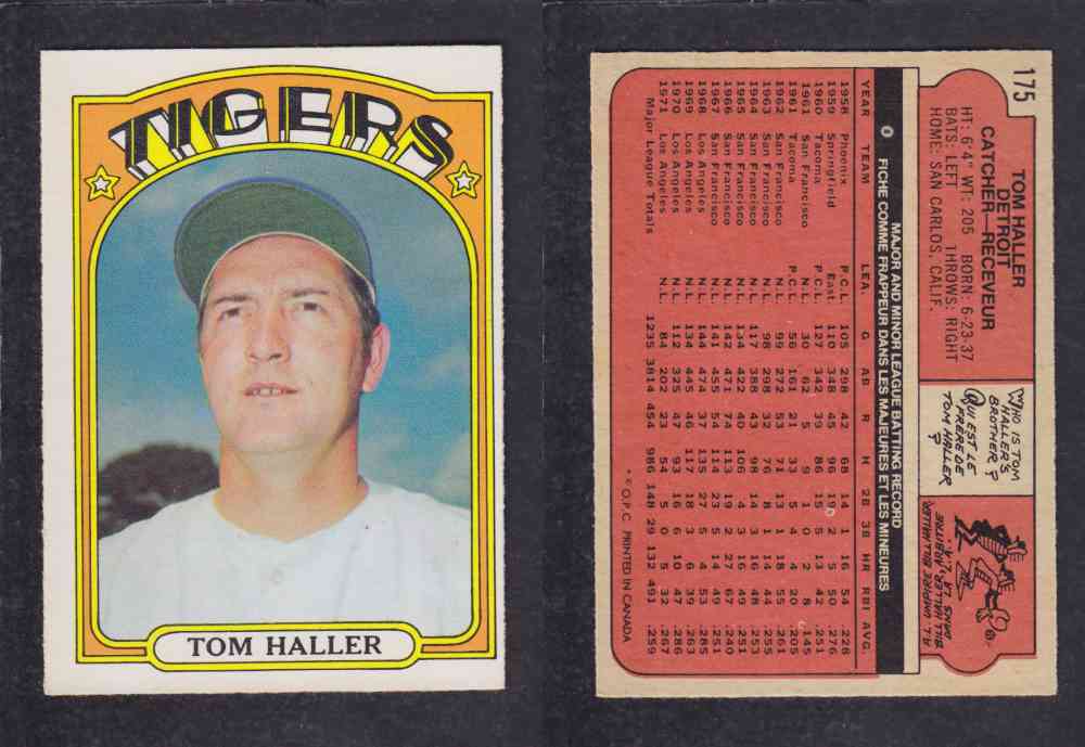 1972 O-PEE-CHEE BASEBALL CARD #175 T. HALLER photo