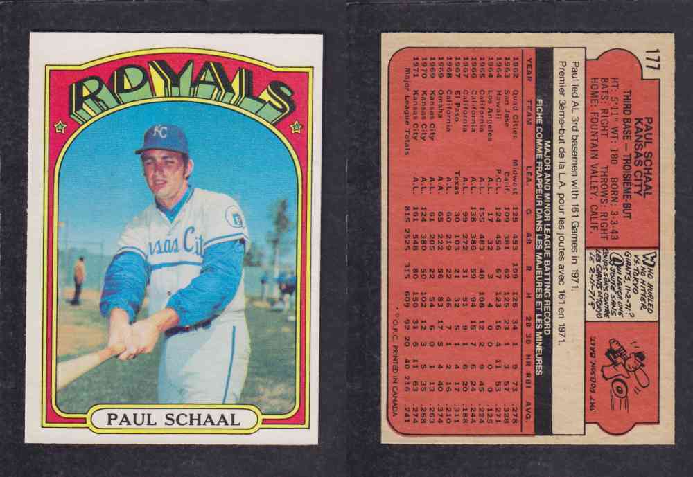 1972 O-PEE-CHEE BASEBALL CARD #177 P. SCHAAL photo