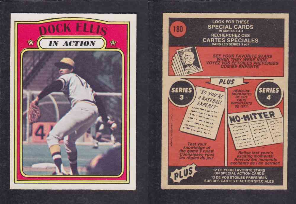 1972 O-PEE-CHEE BASEBALL CARD #180 D. ELLIS photo