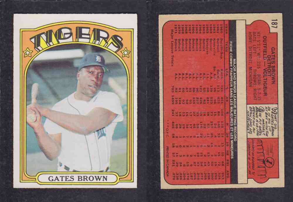 1972 O-PEE-CHEE BASEBALL CARD #187 G. BROWN photo