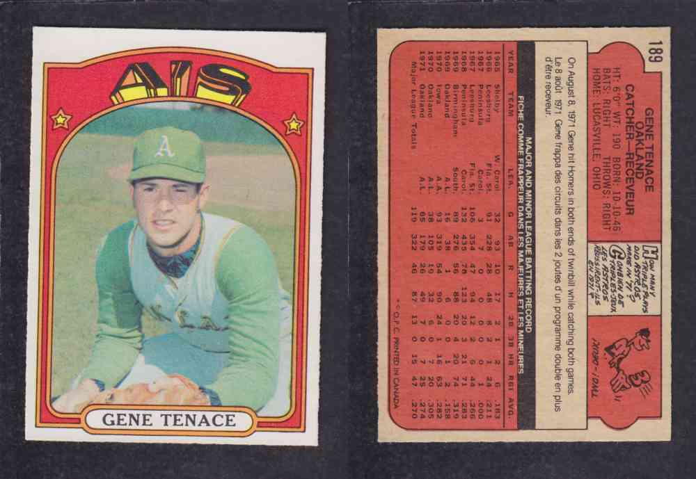 1972 O-PEE-CHEE BASEBALL CARD #189 G. TENACE photo