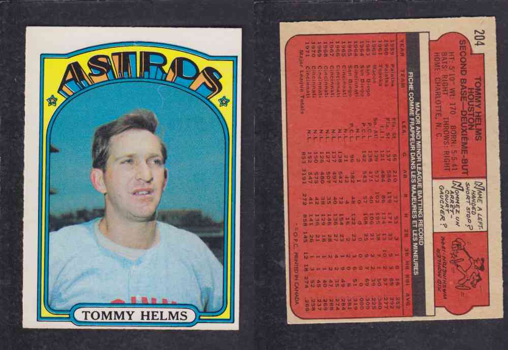 1972 O-PEE-CHEE BASEBALL CARD #204 T. HELMS photo