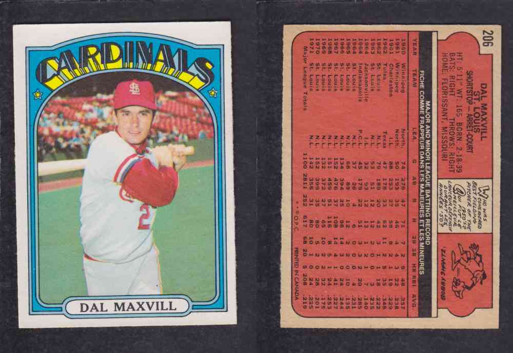 1972 O-PEE-CHEE BASEBALL CARD #206 D. MAXVILL photo