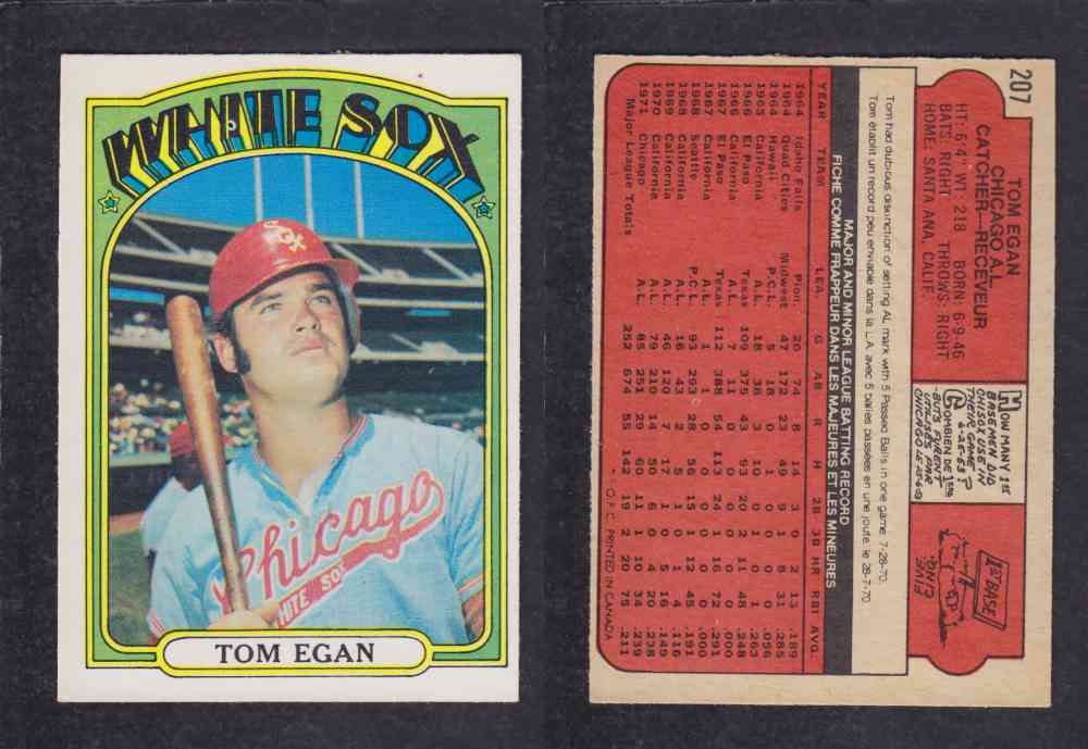 1972 O-PEE-CHEE BASEBALL CARD #207 T. EGAN photo