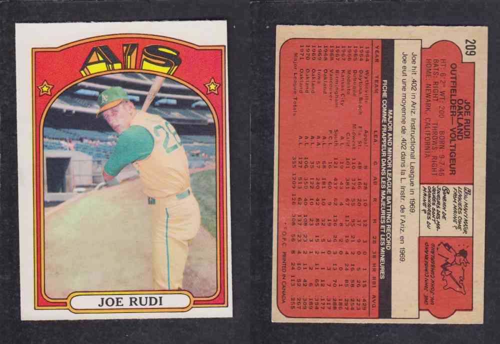 1972 O-PEE-CHEE BASEBALL CARD #209 J. RUDI photo