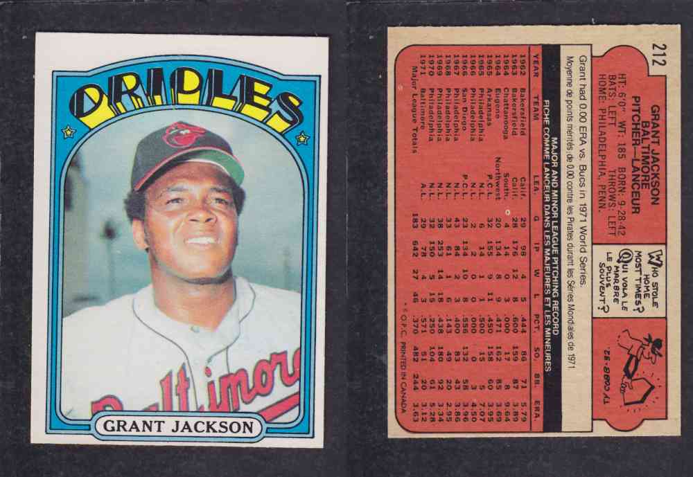 1972 O-PEE-CHEE BASEBALL CARD #212 G. JACKSON photo