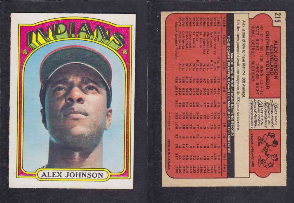 1972 O-PEE-CHEE BASEBALL CARD #215 A. JOHNSON photo