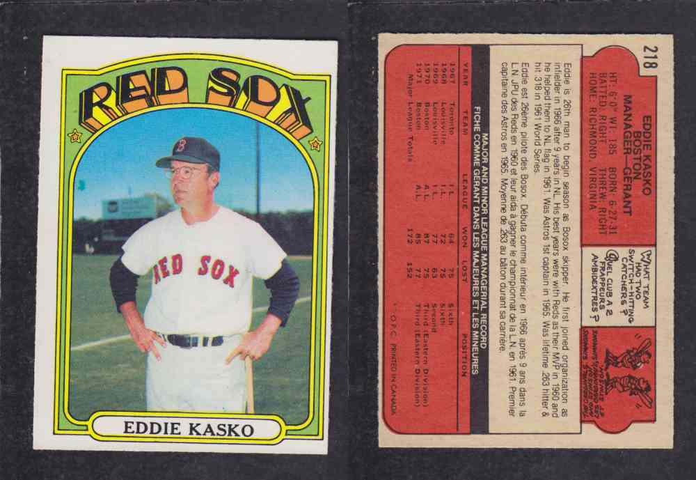 1972 O-PEE-CHEE BASEBALL CARD #218 E. KASKO photo