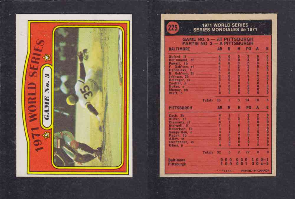 1972 O-PEE-CHEE BASEBALL CARD #225 WORLD SERIES GAME NO. 3 photo