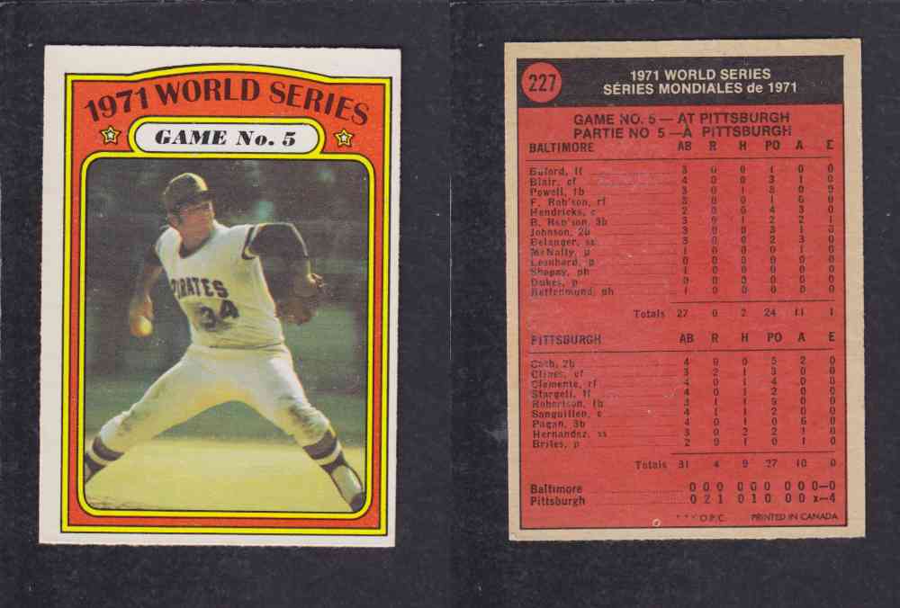 1972 O-PEE-CHEE BASEBALL CARD #227 WORLD SERIES GAME NO. 5 photo