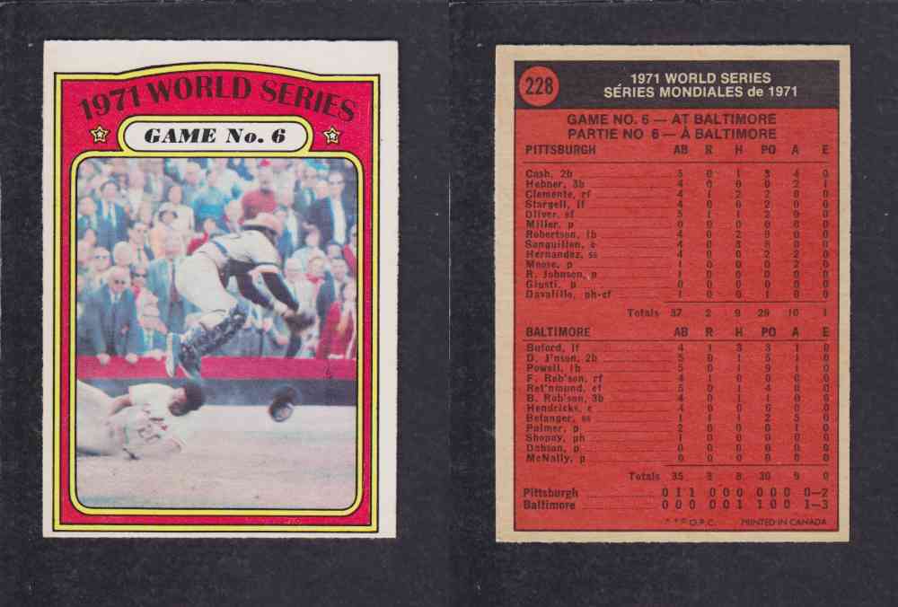 1972 O-PEE-CHEE BASEBALL CARD #228 WORLD SERIES GAME NO. 6 photo