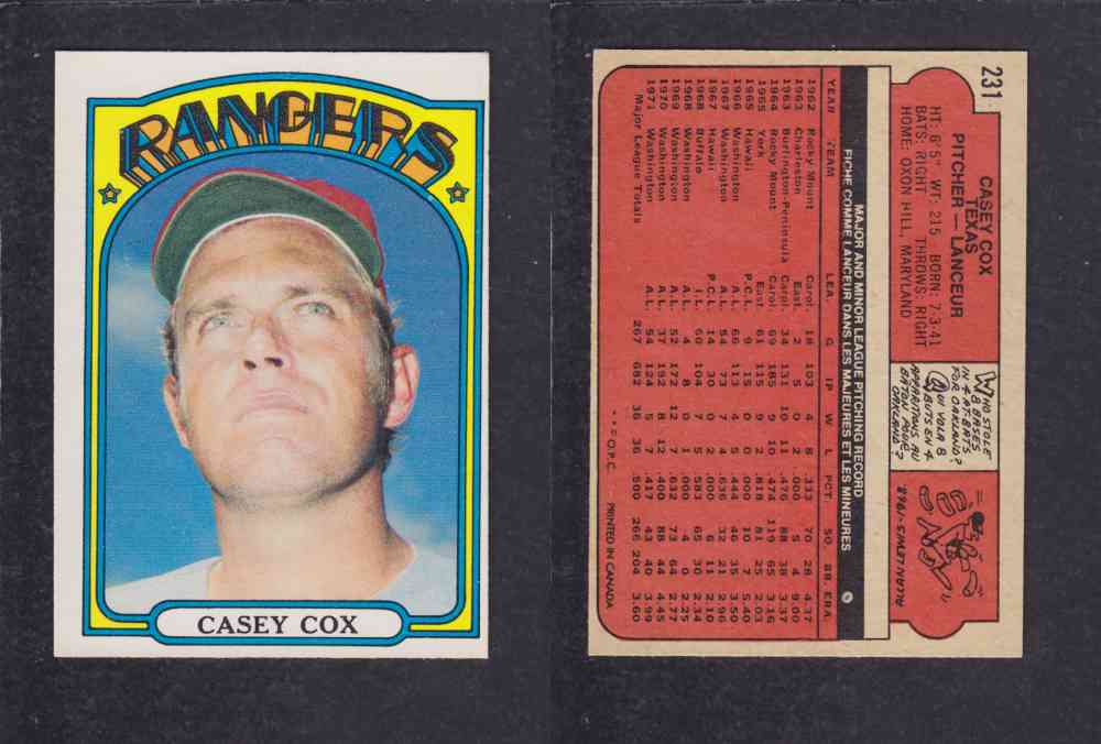 1972 O-PEE-CHEE BASEBALL CARD #231 C. COX photo