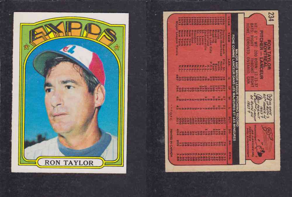 1972 O-PEE-CHEE BASEBALL CARD #234 R. TAYLOR photo