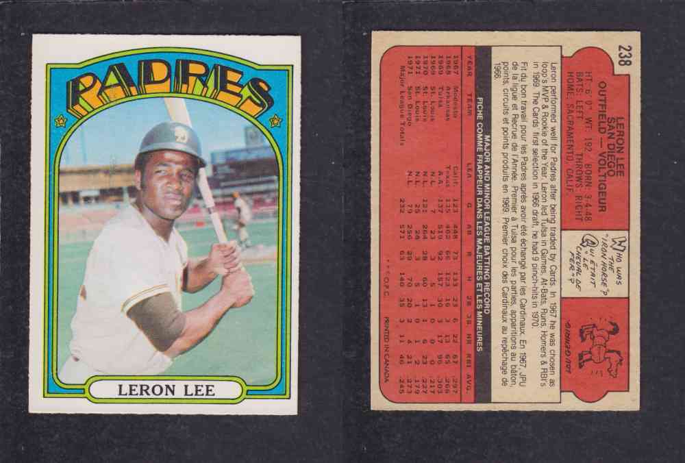 1972 O-PEE-CHEE BASEBALL CARD #238 L. LEE photo