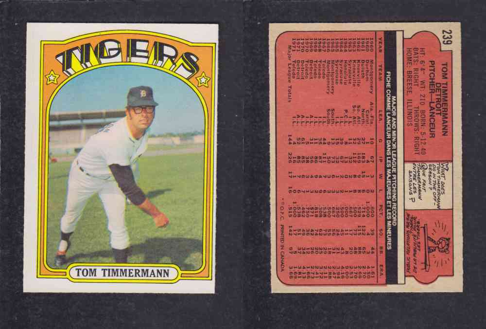 1972 O-PEE-CHEE BASEBALL CARD #239 T. TIMMERMANN photo