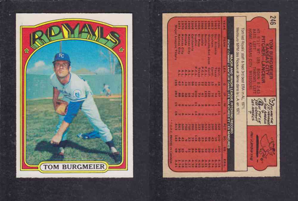 1972 O-PEE-CHEE BASEBALL CARD #246 T. BURGMEIER photo