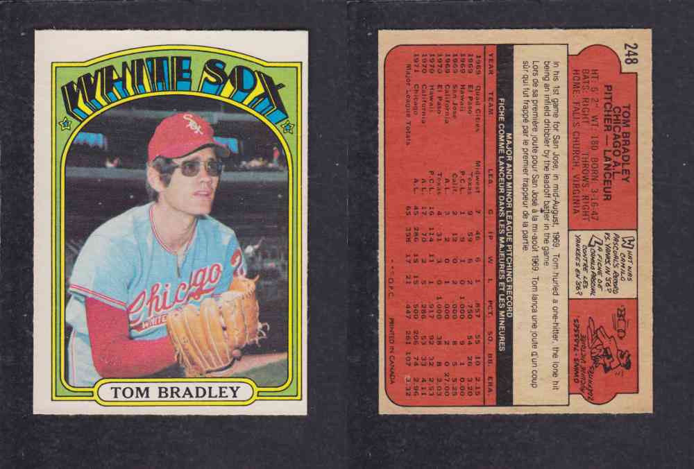 1972 O-PEE-CHEE BASEBALL CARD #248 T. BRADLEY photo