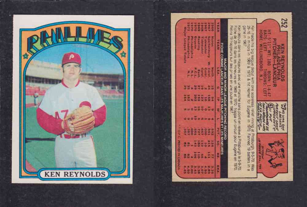 1972 O-PEE-CHEE BASEBALL CARD #252 K. REYNOLDS photo