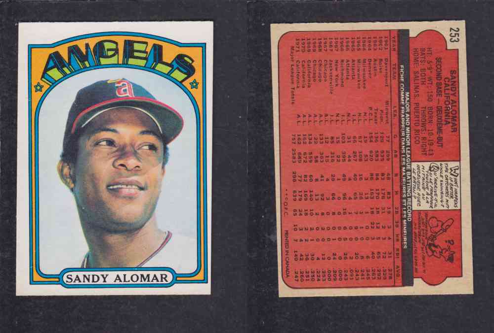 1972 O-PEE-CHEE BASEBALL CARD #253 S. ALOMAR photo