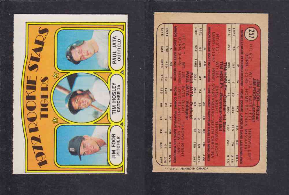 1972 O-PEE-CHEE BASEBALL CARD #257 ROOKIE STARS TIGERS photo