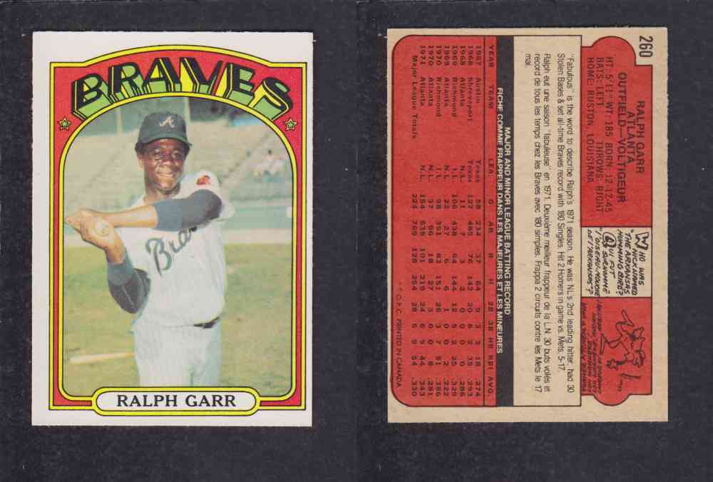 1972 O-PEE-CHEE BASEBALL CARD #260 R. GARR photo