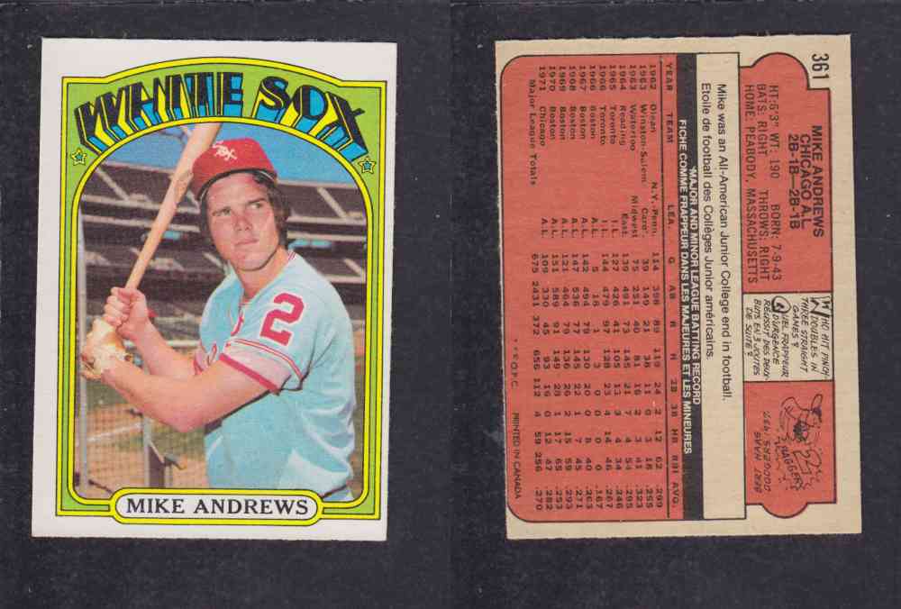 1972 O-PEE-CHEE BASEBALL CARD #361 M. ANDREWS photo