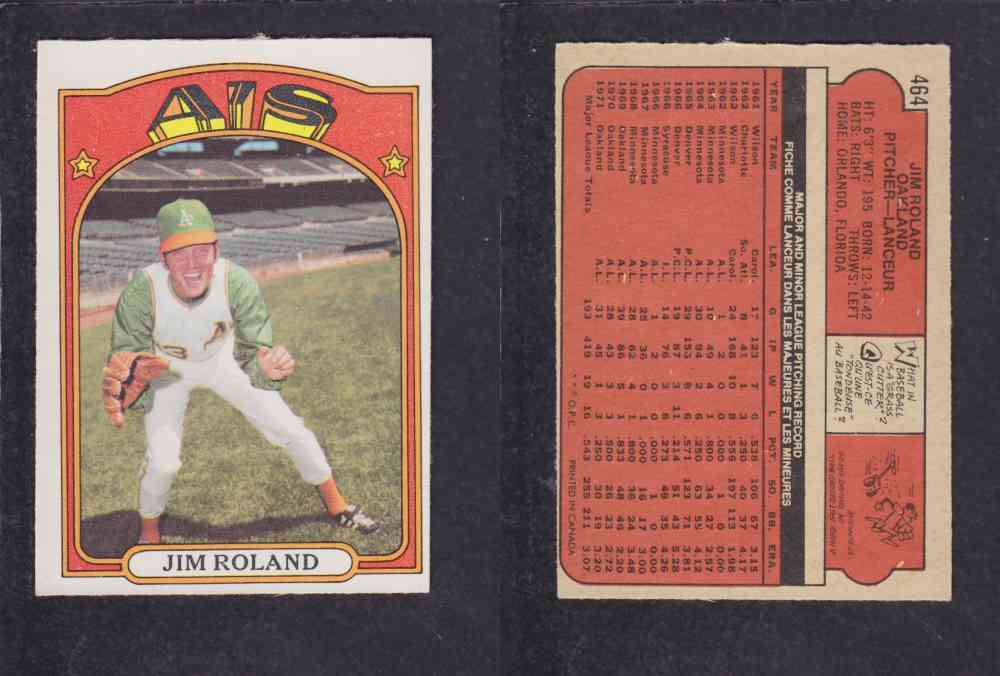 1972 O-PEE-CHEE BASEBALL CARD #464 J. ROLAND photo