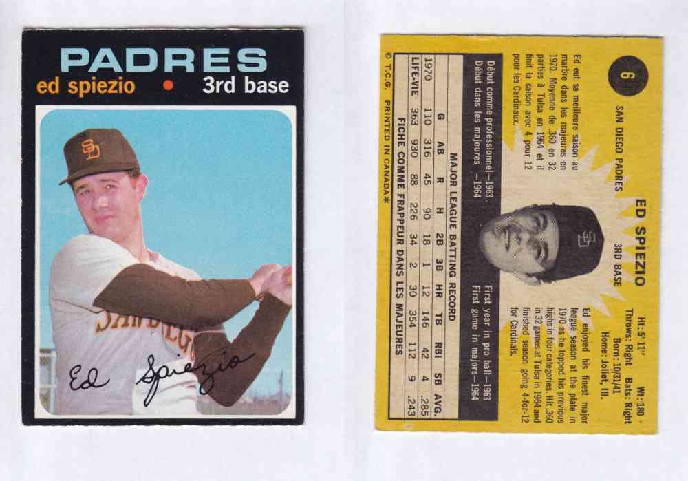 1971 O-PEE-CHEE BASEBALL CARDS #6  E. SPIEZIO photo