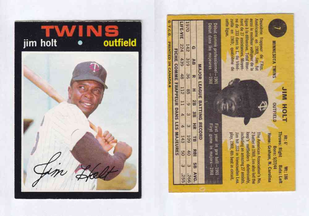 1971 O-PEE-CHEE BASEBALL CARDS #7  J. HOLT photo