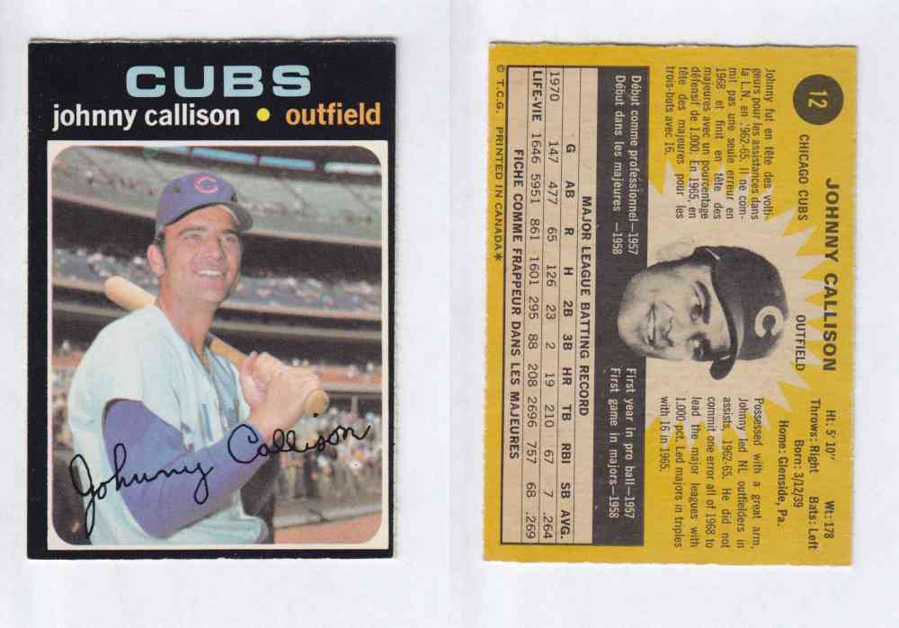 1971 O-PEE-CHEE BASEBALL CARDS #12  J. CALLISON photo