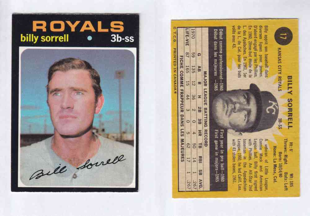 1971 O-PEE-CHEE BASEBALL CARDS #17  B. SORRELL photo